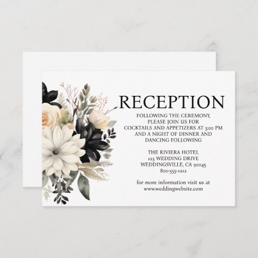 Uitnodigingskaart voor zwart-witte bruiloftsrecept informatiekaartje (Voorkant / Achterkant)