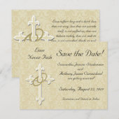 Uitnodigingskaarten 'Kruis met gouden ringen' om d Save The Date (Voorkant / Achterkant)