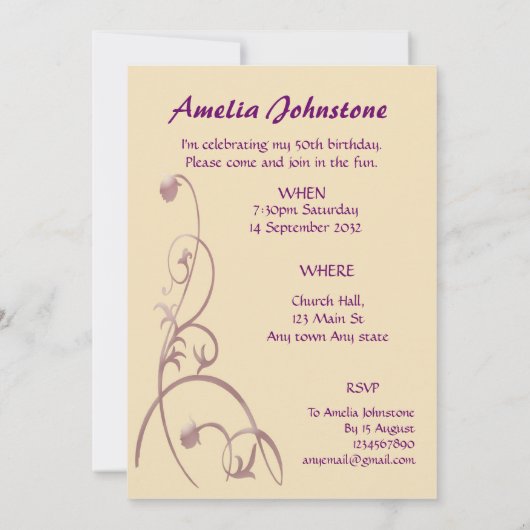 Uitnodigingskaarten voor 50e verpartij kaart (Achterkant)