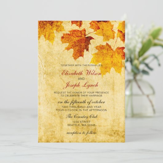 Uitnodigingskaarten voor een trouwe herfst bruilof kaart (Staand voorkant)