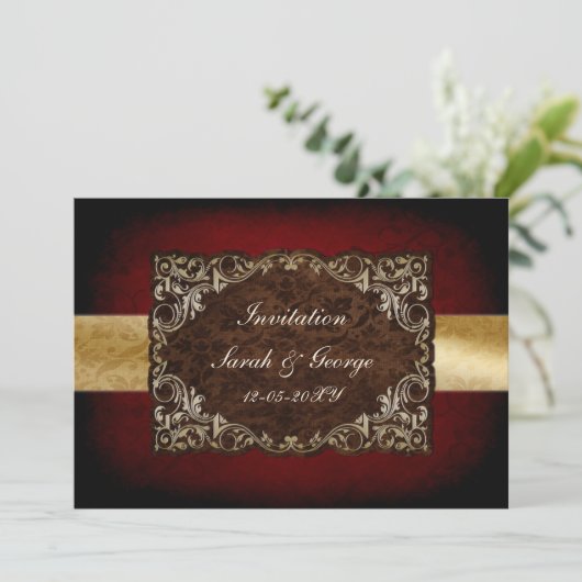 Uitnodigingskaarten voor roodbruin huwelijk kaart (Staand voorkant)