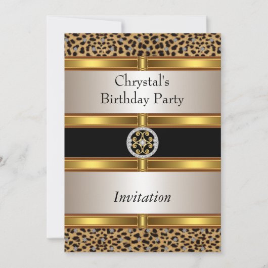 Uitnodigingsluipaard Gold Birthday Party Kaart (Voorkant)
