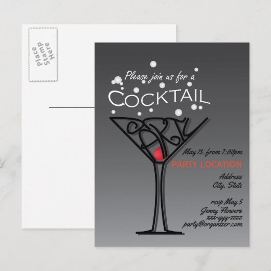 Uitnodigingsontwerp voor cocktailparty uitnodiging briefkaart (Voorkant / Achterkant)