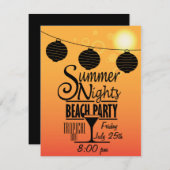 Uitnodigingsontwerp voor zomernachten op strand kaart (Voorkant / Achterkant)