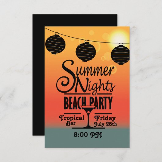 Uitnodigingsontwerp voor zomernachten op strand kaart (Voorkant / Achterkant)