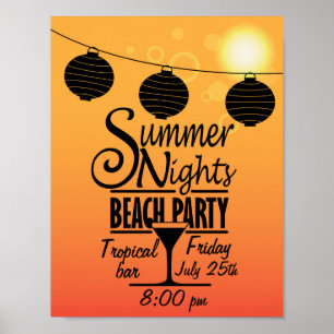 Uitnodigingsontwerp voor zomernachten op strand poster