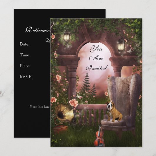 Uitnodigingspartij Moonlight Violin Dog Gramaphone Kaart (Voorkant / Achterkant)