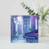 Uitnodigingspartij Piano Birds Moonlight Blue Kaart (Staand voorkant)