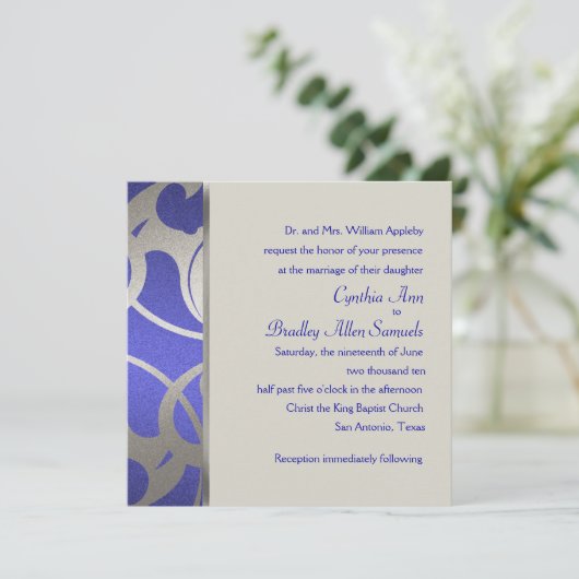 Uitnodigingsplein blauw Faux Silver Deco-ontwerp Kaart (Staand voorkant)