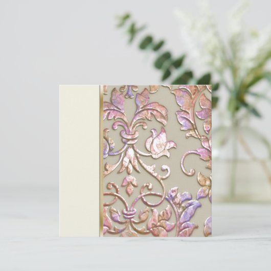 Uitnodigingsplein Champagne Embossed Kijk Damask Kaart (Staand voorkant)