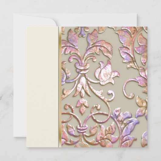 Uitnodigingsplein Champagne Embossed Kijk Damask Kaart (Voorkant)