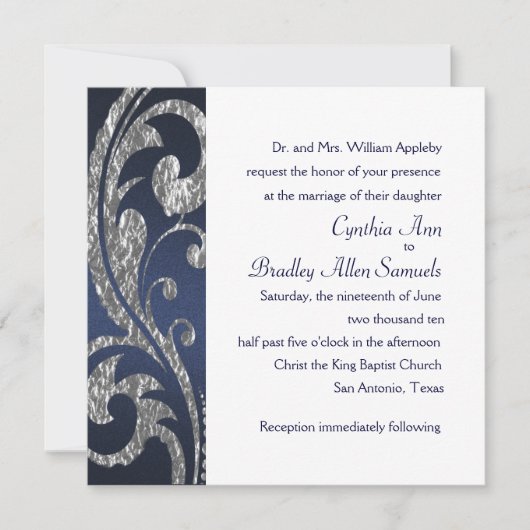 Uitnodigingsplein Navy Faux Silver Foil Design Kaart (Voorkant)