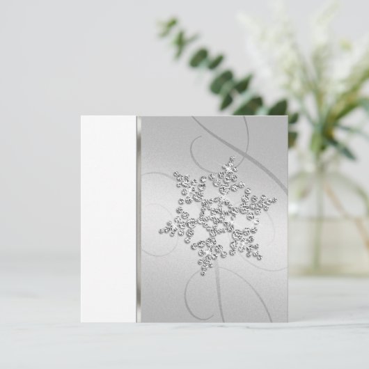 Uitnodigingsplein Silver Crystal Snowflake Kaart (Staand voorkant)