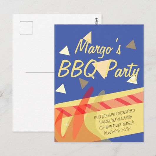 Uitnodigingspost voor hotdog BBQ-verjaardagsfeest Briefkaart (Voorkant / Achterkant)