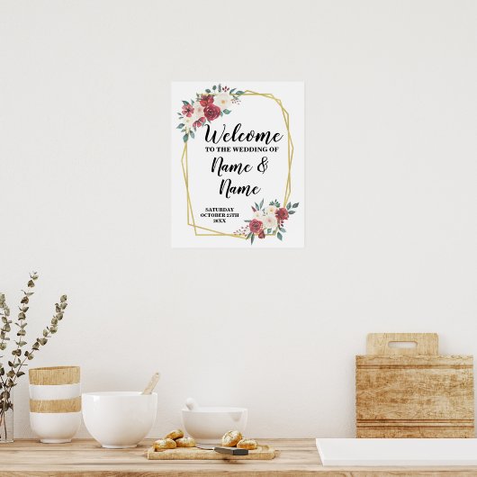 Uitnodigingsposter voor trouwfeest Aquarel Rood Cr Poster (Keuken)