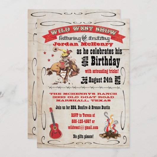 Uitnodigingsposter voor verjaardagsfeestje in Wild Kaart (Voorkant / Achterkant)