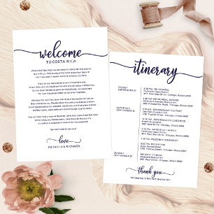 Uitnodigingsprogramma Trouwweekend Chic Navy Blauw Kaart