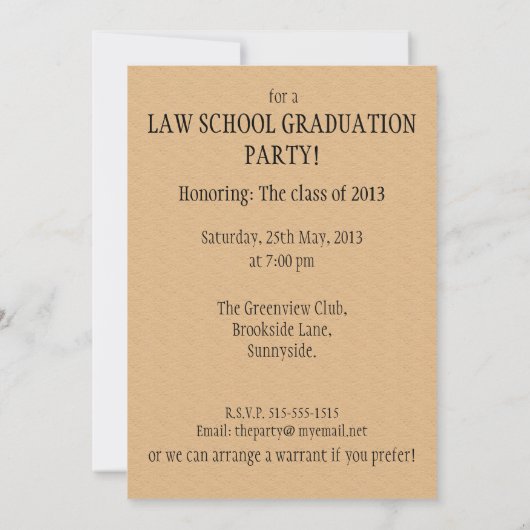 Uitnodigingssamenvattingen van de rechtenacademisc kaart (Achterkant)