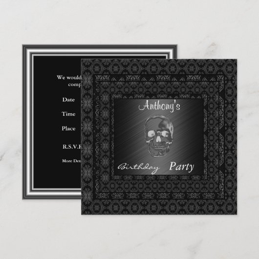 Uitnodigingsschedel 15e verjaardag Black Kaart (Voorkant / Achterkant)