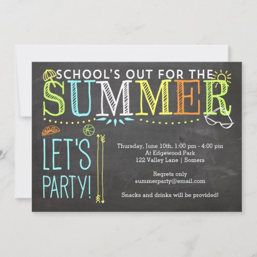 Uitnodigingsschool voor zomerfeest kaart (Voorkant)