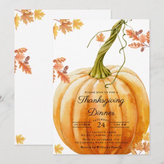 Uitnodigingssjabloon voor Thanksgiving Kaart (Voorkant / Achterkant)