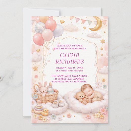 Uitnodigingstemplate voor babyfeestje dat bewerkt  kaart (Voorkant)