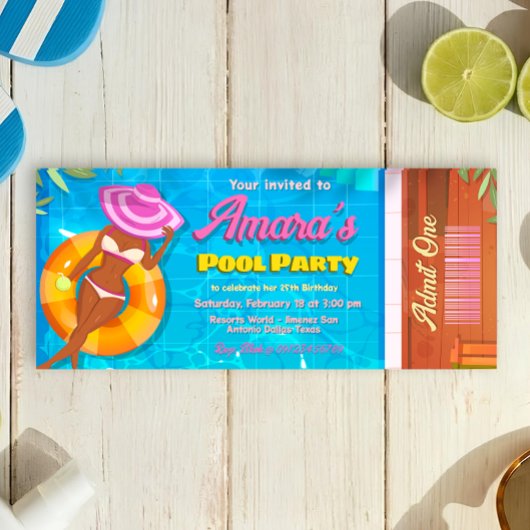 uitnodigingsticket voor poolparty kaart
