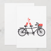 Uitnodigingtandem fiets met schattige liefdesvogel kaart (Voorkant / Achterkant)