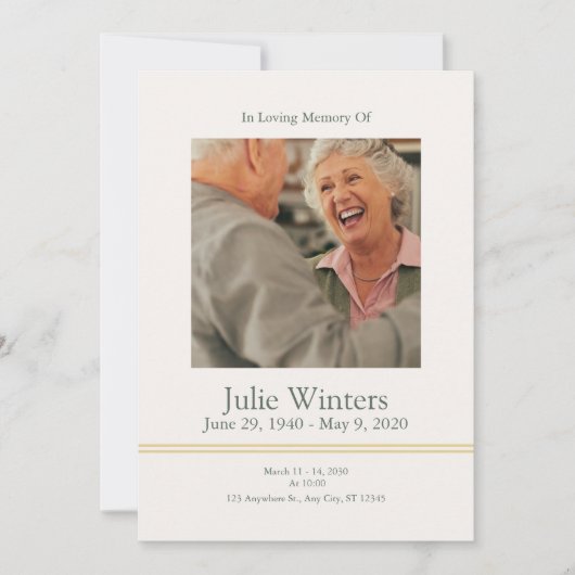 Uitnodigingtemplate rouwdienst – Beige & Groen Kaart (Voorkant)