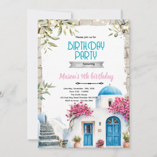 Uitnodigingtemplate Santorini-verjaardag Kaart (Voorkant)