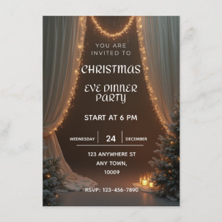 Uitnodigingtemplate voor kerstnacht dinerfeest kaart