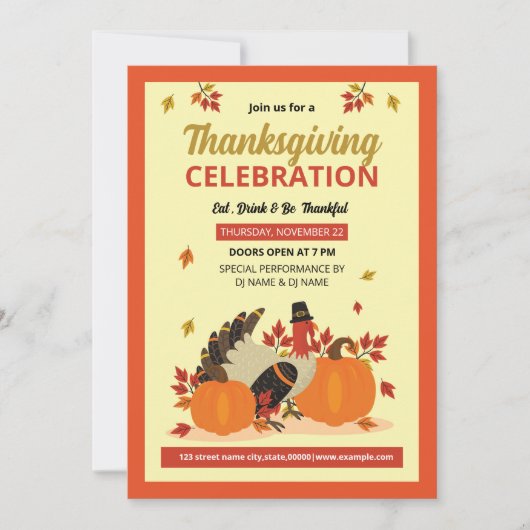 Uitnodigingtemplate voor Thanksgiving-feest Kaart (Voorkant)