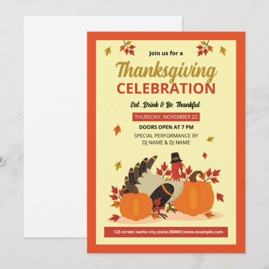 Uitnodigingtemplate voor Thanksgiving-feest Kaart (Voorkant / Achterkant)