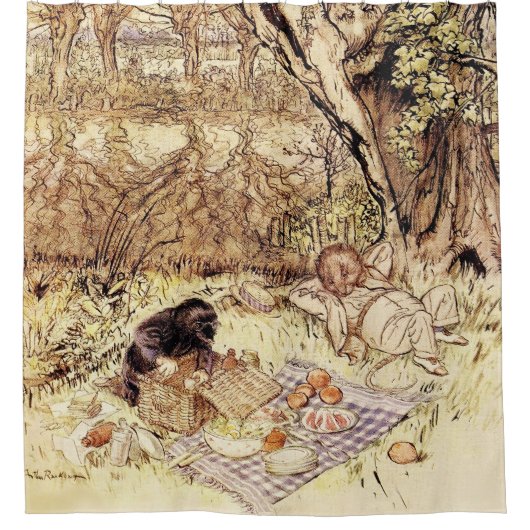 Uitpakken van de picknickmand door Arthur Rackham Douchegordijn (Voorkant)
