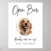 Uitprintbaar trouwfeest hond open bar drankjes bor poster (Voorkant)