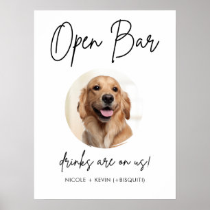 Uitprintbaar trouwfeest hond open bar drankjes bor poster