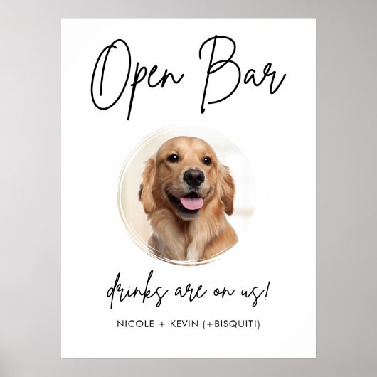 Uitprintbaar trouwfeest hond open bar drankjes bor poster (Voorkant)
