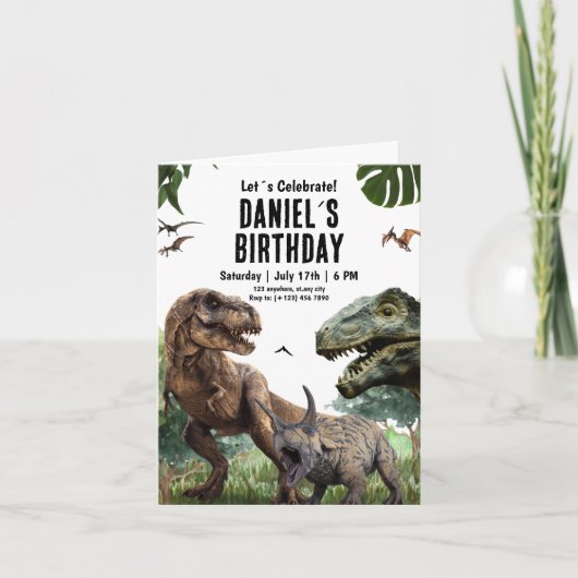 Uitprintbare Dinosaur geboorte uitnodiging T REX F (Voorkant)