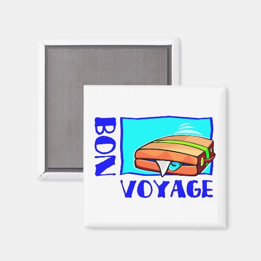 Uitpuilende koffer vol bagage: "Bon Voyage!" Magneet (Voorkant / Achterkant)