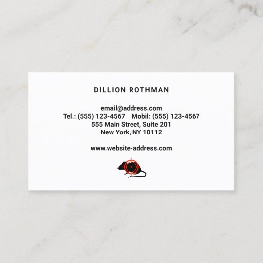 Uitroeier van muis met knaagdierbestrijding visitekaartje (Achterkant)