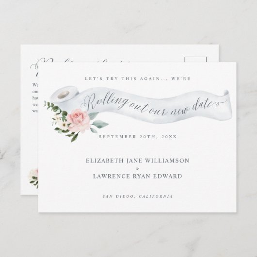 Uitrollen van onze nieuwe datum | Roze folietpapie Aankondigingskaart (Voorkant / Achterkant)