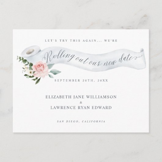 Uitrollen van onze nieuwe datum | Roze folietpapie Aankondigingskaart (Voorkant)