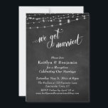 Uitsluitend voor de ontvangst van Chalkboard Strin Kaart<br><div class="desc">Deze verfijnde maar rustige trouwreceptiekaart kenmerkt een getextureerd achtergronds afbeelding van het krijt met een andere grafische het voorstellen koorden van witte twinkelende lichte koorden. Ik heb een elegante, draaiende manuscriptdoopvont gebruikt om grafiek terug te geven die de woorden "wij zijn getrouwd"afschilderen; op de rug heb ik het woord "liefde"geplaatst....</div>