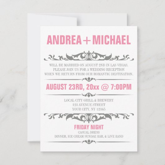 Uitsluitend voor roze en grijze bruiloft kaart (Voorkant)