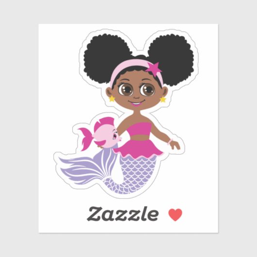 Uitsnede Zeemeermin Sticker – Afro Puff Meisje (Vel)