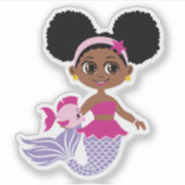 Uitsnede Zeemeermin Sticker – Afro Puff Meisje (Voorkant)