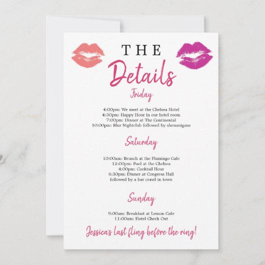 Uitstapje Bachelorette Weekend Kus de Miss Kaart (Achterkant)