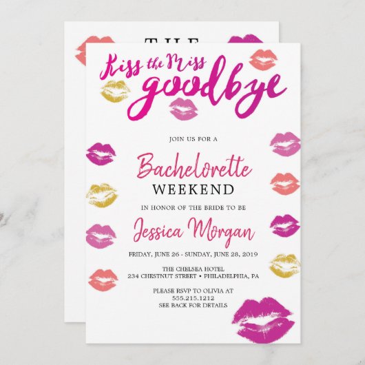 Uitstapje Bachelorette Weekend Kus de Miss Kaart (Voorkant / Achterkant)