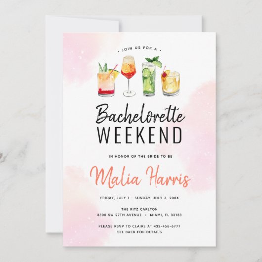 Uitstapje bruidsmeisjes weekend cocktail drankjes kaart (Voorkant)