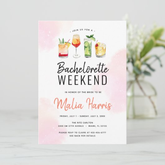 Uitstapje bruidsmeisjes weekend cocktail drankjes kaart (Staand voorkant)